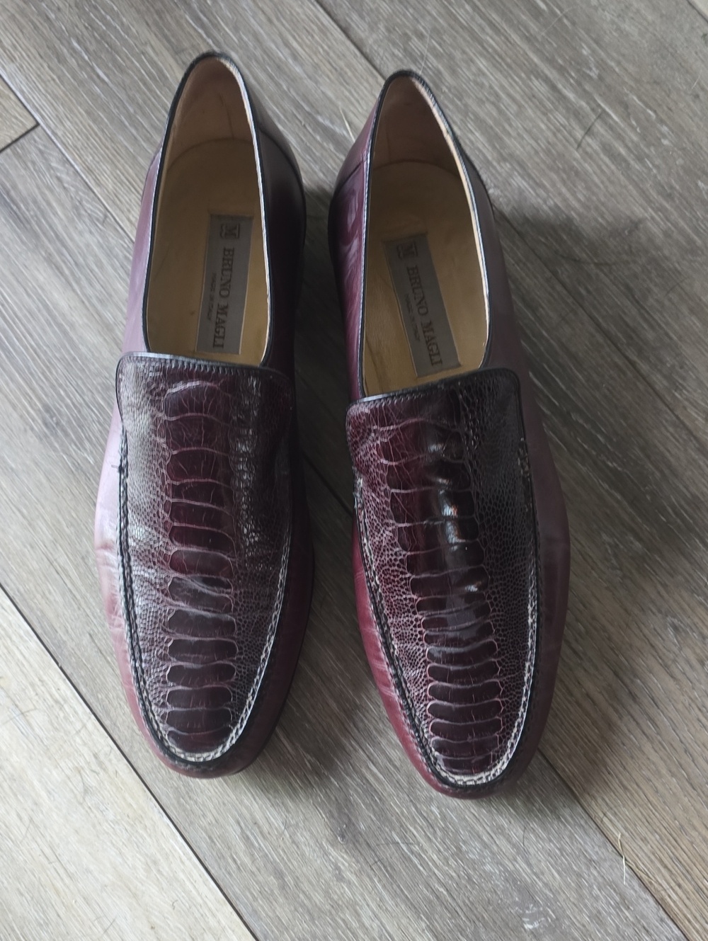 Bruno Magli Men's Croc-Embossed Burgundy Leather Slip-Ons